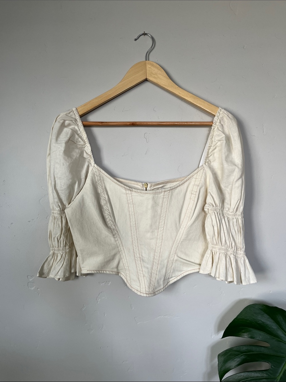Urban Outfitters | Cream Peasant Corset Blouse with Puff Sleeves